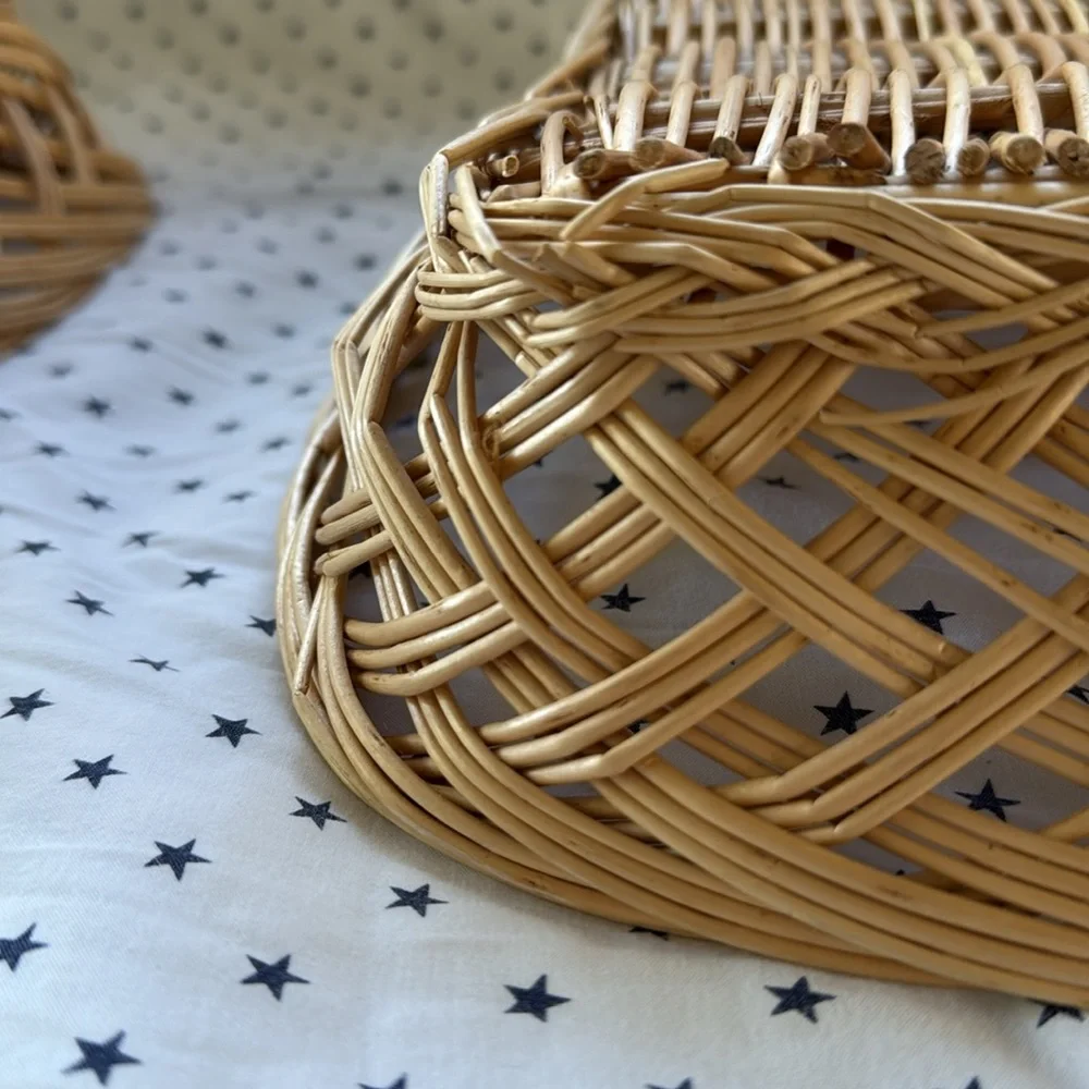 Vintage Wicker Set of 2 Woven Rectangular Baskets / Bread / Fruit Tray Light Tan